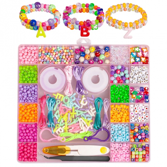 Picture of Resin Children Kids Beads DIY Kit Set For Bracelet Jewelry Making Multicolor 1 Set