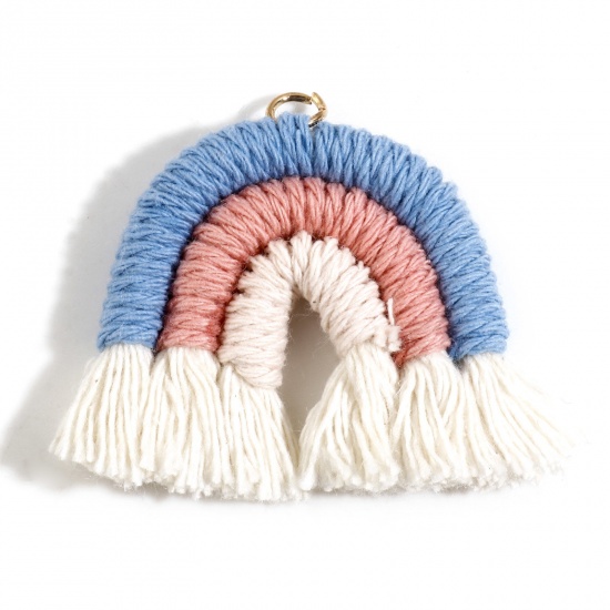Immagine di Cotton Tassel Pendants Rainbow Multicolor Handmade 4cm x 3.5cm, 1 Piece