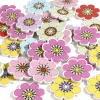 Picture of Wood Flora Collection Buttons Scrapbooking 2 Holes Flower At Random Color 25mm x 24mm, 50 PCs