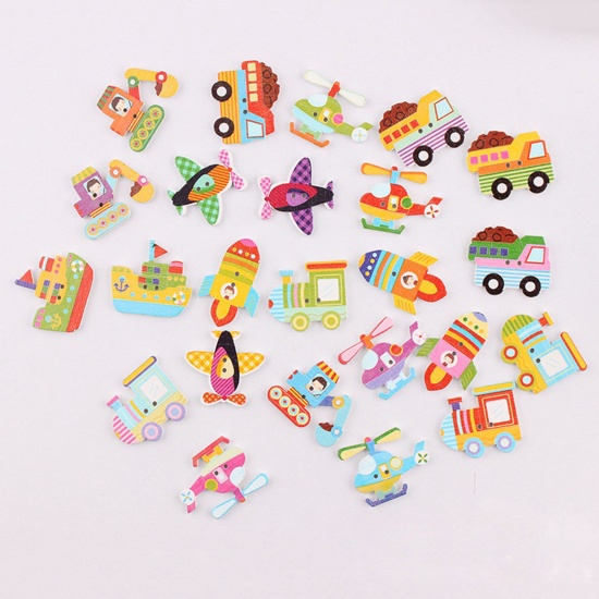 Picture of Wood Flora Collection Buttons Scrapbooking 2 Holes Car At Random Color 3.6x2.3cm - 3x2.7cm, 50 PCs