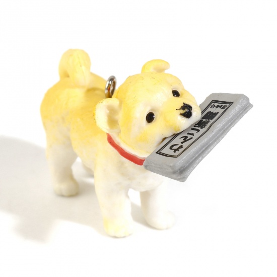 Picture of Resin Pendants Dog Animal Yellow 3D 4.2cm x 3.2cm, 1 Piece