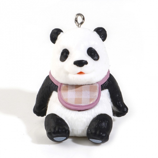 Picture of Resin Pendants Panda Animal White 3D 3.5cm x 3cm, 1 Piece
