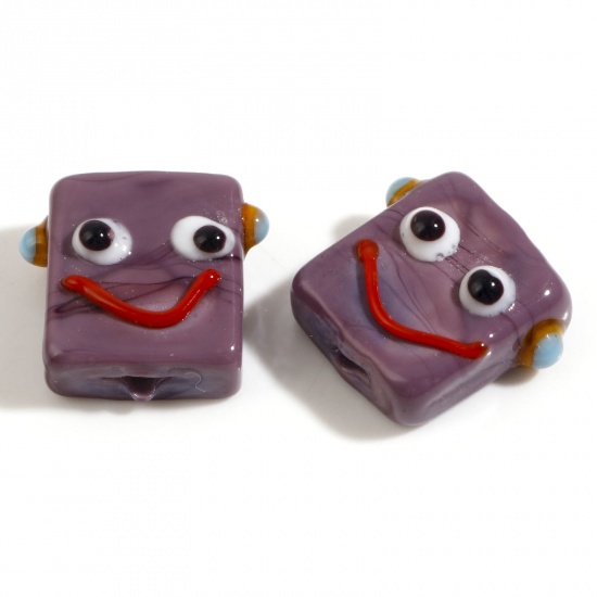 Bild von Lampwork Glass Beads Robot Purple About 18mm x 16mm, Hole: Approx 1.6mm, 2 PCs