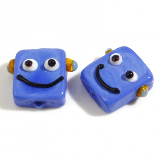 Bild von Lampwork Glass Beads Robot Blue About 18mm x 16mm, Hole: Approx 1.6mm, 2 PCs