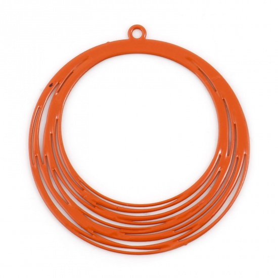 Picture of Iron Based Alloy Filigree Stamping Pendants Orange Round Filigree Painted 3.2cm x 3cm, 10 PCs
