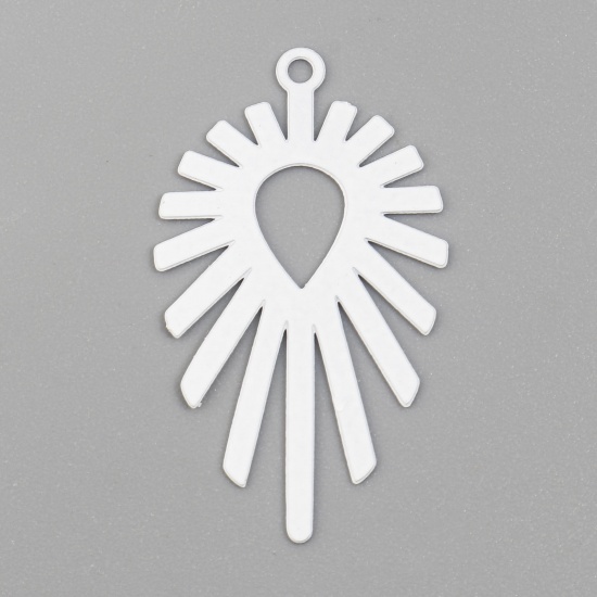 Picture of Iron Based Alloy Filigree Stamping Pendants White Drop Sun Rays Painted 3cm x 1.7cm, 20 PCs