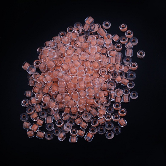 Picture of Glass Seed Beads Cylinder Orange Color-centered Glow In The Dark Luminous 3mm x 2mm, Hole: Approx 0.8mm, 100 Grams(About 4160 Pcs)