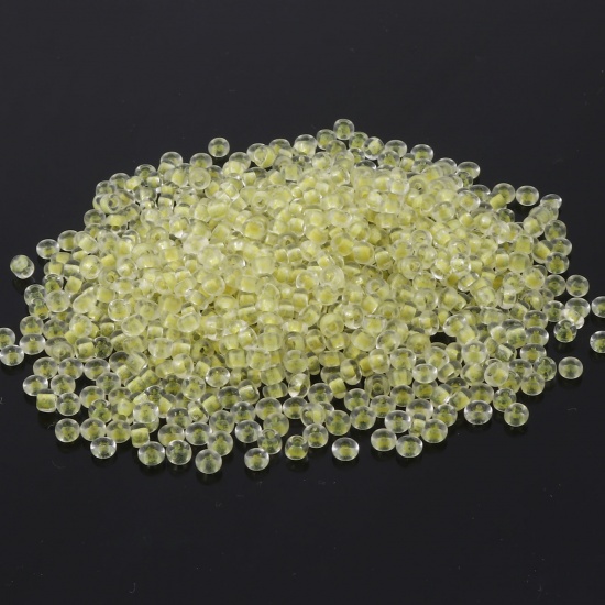 Immagine di Vetro Seme Perline Round Rocailles Giallo Colore Centrato Baglie nel buio 3mmx 2mm, Foro:Circa 0.8mm, 100 Grammi