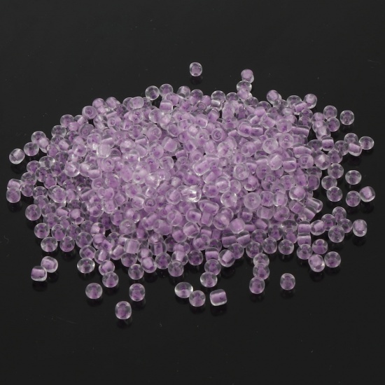 ガラスビーズ  シードビーズ 丸ビーズ 紫 色入れ 暗闇で輝く 3mm x 2mm、 穴:約0.8mm、 100 グラム の画像