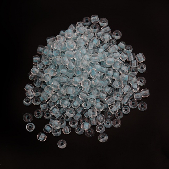 Picture of Glass Seed Beads Cylinder Light Blue Color-centered Glow In The Dark Luminous 3mm x 2mm, Hole: Approx 0.8mm, 100 Grams(About 4160 Pcs)