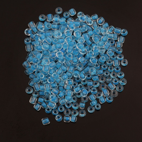 Picture of Glass Seed Beads Cylinder Blue Color-centered Glow In The Dark Luminous 3mm x 2mm, Hole: Approx 0.8mm, 100 Grams(About 4160 Pcs)