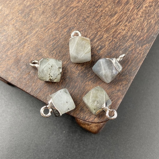 Picture of Labradorite ( Natural ) Charms Silver Tone Gray Octagon Faceted 12mm x 8mm, 1 Piece