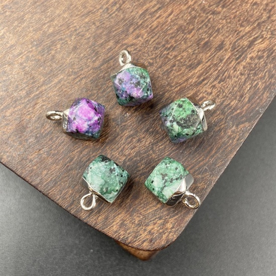 Picture of Ruby Zoisite ( Natural ) Charms Silver Tone Multicolor Octagon Faceted 12mm x 8mm, 1 Piece