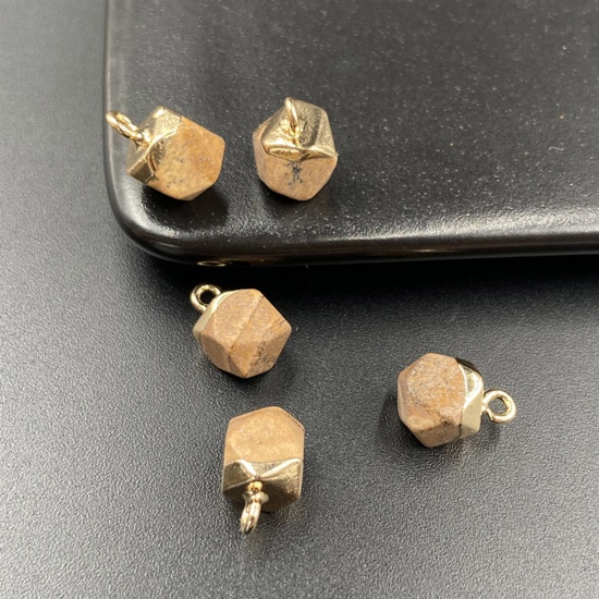 Picture of Arkose ( Natural ) Charms Gold Plated Khaki Octagon Faceted 12mm x 8mm, 1 Piece