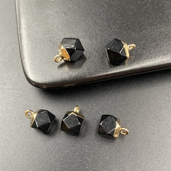 Picture of Obsidian ( Natural ) Charms Gold Plated Black Octagon Faceted 12mm x 8mm, 1 Piece