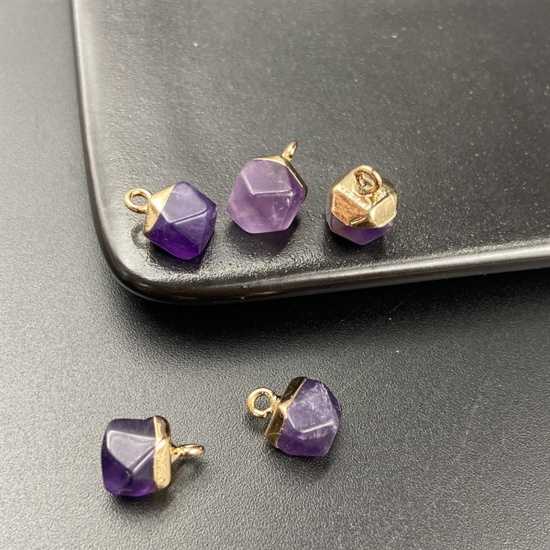 Picture of Amethyst ( Natural ) Charms Gold Plated Purple Octagon Faceted 12mm x 8mm, 1 Piece