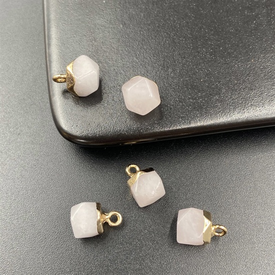 Picture of Rose Quartz ( Natural ) Charms Gold Plated Light Pink Octagon Faceted 12mm x 8mm, 1 Piece