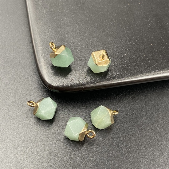 Picture of Green Aventurine ( Natural ) Charms Gold Plated Light Green Octagon Faceted 12mm x 8mm, 1 Piece
