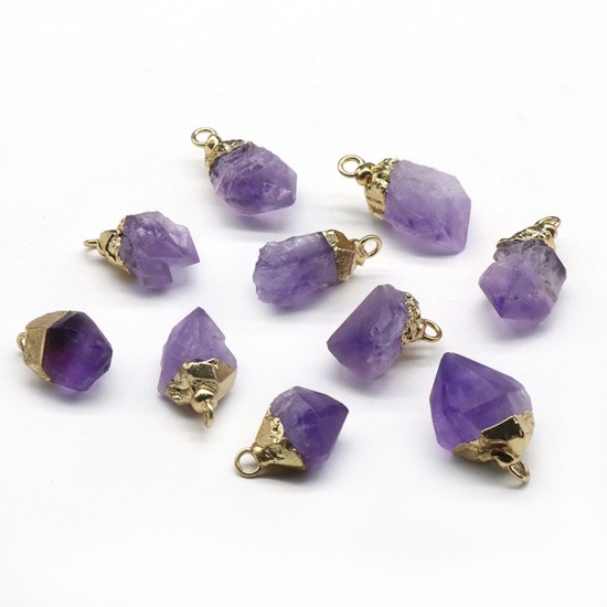 Picture of Amethyst ( Natural ) Charms Gold Plated Purple Irregular 1 Piece