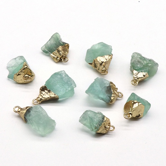 Picture of Fluorite ( Natural ) Charms Gold Plated Green Irregular 1 Piece