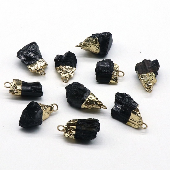 Picture of Schorl ( Natural ) Charms Gold Plated Black Irregular 1 Piece
