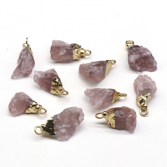 Picture of Strawberry Quartz ( Natural ) Charms Gold Plated Red Irregular 1 Piece