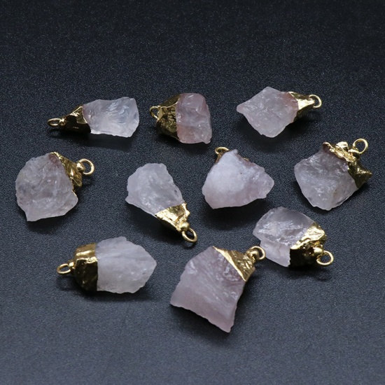 Picture of Rose Quartz ( Natural ) Charms Gold Plated Light Pink Irregular 1 Piece
