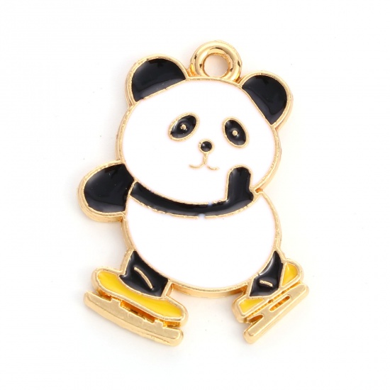 Immagine di Lega di Zinco Ciondoli Panda Oro Placcato Nero & Bianco Smalto 3cm x 2.3cm , 5 Pz