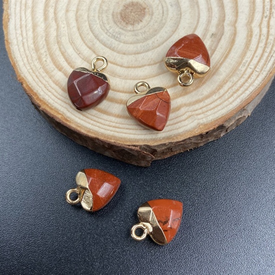 Bild von Stein ( Natur ) Charms Herz Vergoldet Rot Facettiert 14mm x 10mm, 1 Stück