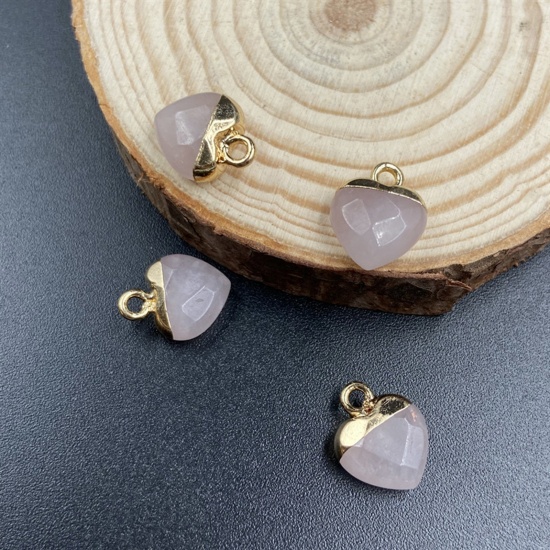 Picture of Rose Quartz ( Natural ) Charms Gold Plated Light Pink Heart Faceted 14mm x 10mm, 1 Piece