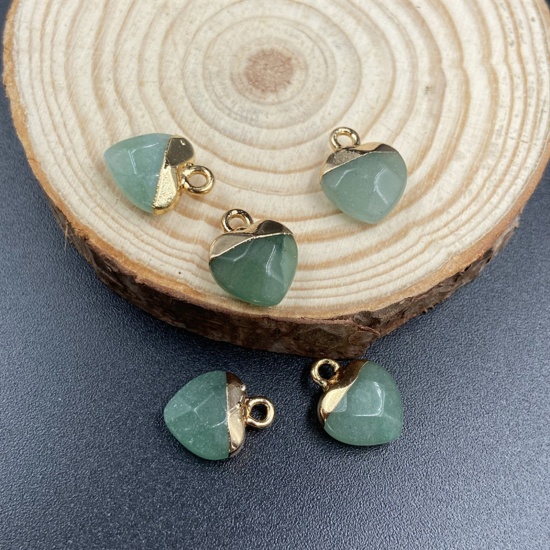 Picture of Green Aventurine ( Natural ) Charms Gold Plated Green Heart Faceted 14mm x 10mm, 1 Piece