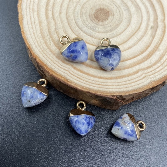 Bild von Stein ( Natur ) Charms Herz Vergoldet Blau Facettiert 14mm x 10mm, 1 Stück
