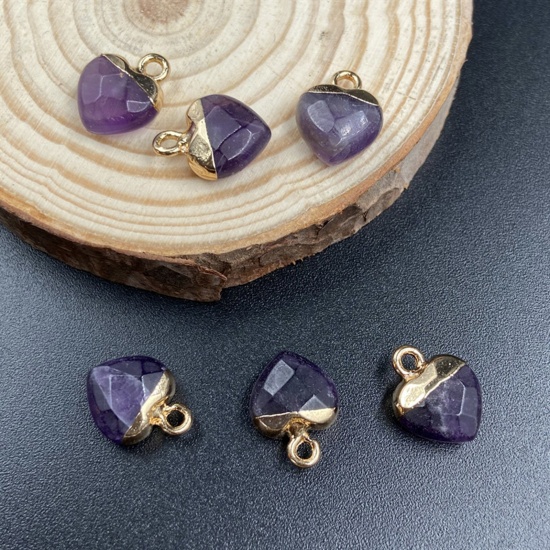 Picture of Amethyst ( Natural ) Charms Gold Plated Purple Heart Faceted 14mm x 10mm, 1 Piece
