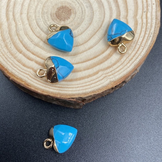 Picture of Turquoise ( Synthetic ) Charms Gold Plated Blue Heart Faceted 14mm x 10mm, 1 Piece