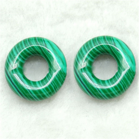 Immagine di Malachite ( Synthetic ) Loose Beads Round Peacock Green Hollow About 15mm Dia., Hole: Approx 5mm, 2 PCs