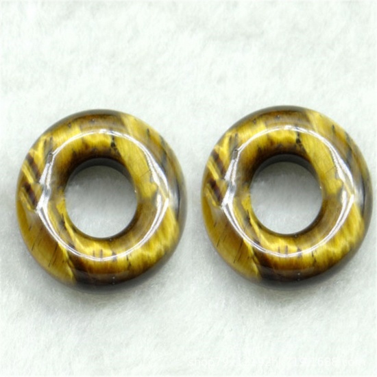 Picture of Tiger's Eyes ( Natural ) Loose Beads Round Brown Yellow Hollow About 15mm Dia., Hole: Approx 5mm, 2 PCs