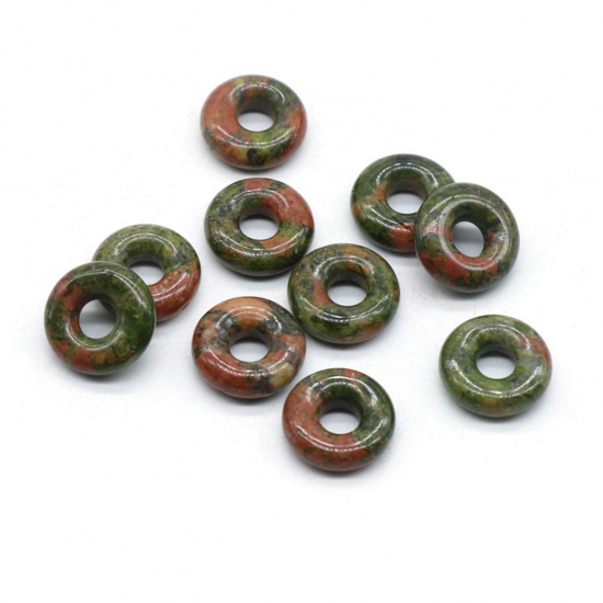 Immagine di Unakite ( Natural ) Loose Beads Round Olive Green Hollow About 15mm Dia., Hole: Approx 5mm, 2 PCs
