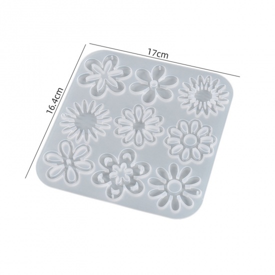 Immagine di Silicone Resin Mold For Earring Jewelry Making Flower White 17cm x 16.4cm, 1 Piece