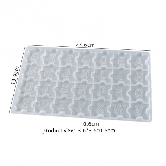 Immagine di Silicone Resin Mold For Jewelry Making Jigsaw Initial Alphabet/ Capital Letter White 23.6cm x 13.9cm, 1 Piece