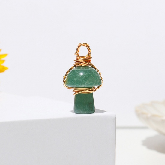 Picture of Aventurine ( Natural ) Charms Gold Plated Green Mushroom 2cm, 1 Piece