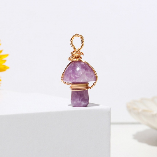 Picture of Amethyst ( Natural ) Charms Gold Plated Purple Mushroom 2cm, 1 Piece