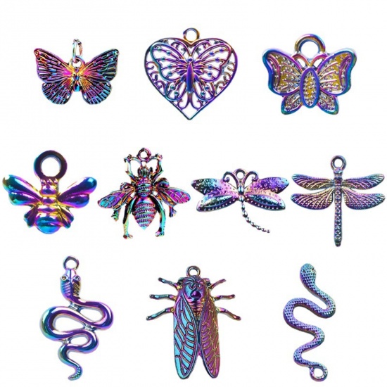 Picture of Zinc Based Alloy Insect Charms AB Color Snake Animal Bee 1 Set ( 10 PCs/Set)