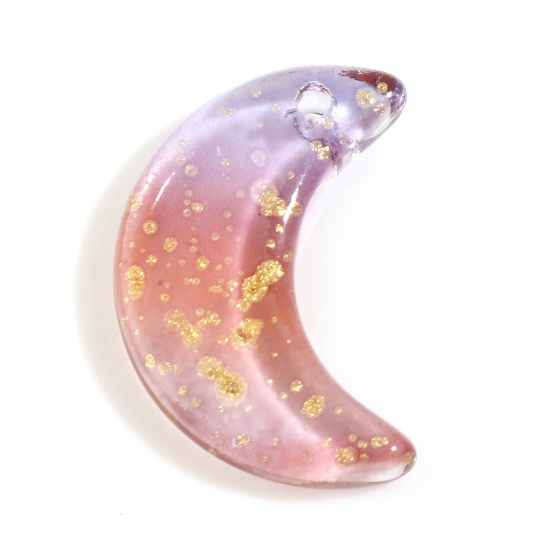 Picture of Glass Galaxy Charms Half Moon Orange Gradient Color 16mm x 11mm, 30 PCs