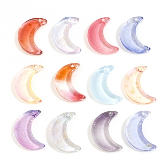 Picture of Glass Galaxy Charms Half Moon At Random Color Gradient Color 16mm x 11mm, 30 PCs