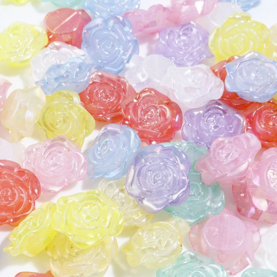 Picture of Acrylic Flora Collection Beads Rose Flower At Random Color Pearlized About 19mm x 18mm, Hole: Approx 1.5mm, 100 PCs