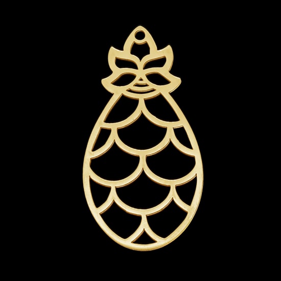 Picture of Stainless Steel Pendants Gold Plated Pineapple/ Ananas Fruit Hollow 38mm x 19.5mm, 5 PCs
