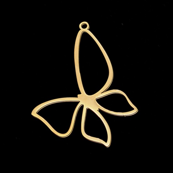 Picture of Stainless Steel Insect Pendants Gold Plated Butterfly Animal Hollow 40mm x 31mm, 5 PCs