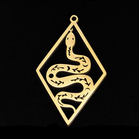 Picture of Stainless Steel Pendants Gold Plated Rhombus Snake Hollow 41mm x 24.5mm, 5 PCs
