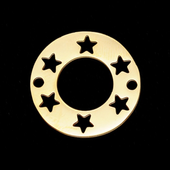Picture of Stainless Steel Galaxy Charms Gold Plated Round Hollow 19.5mm Dia., 5 PCs