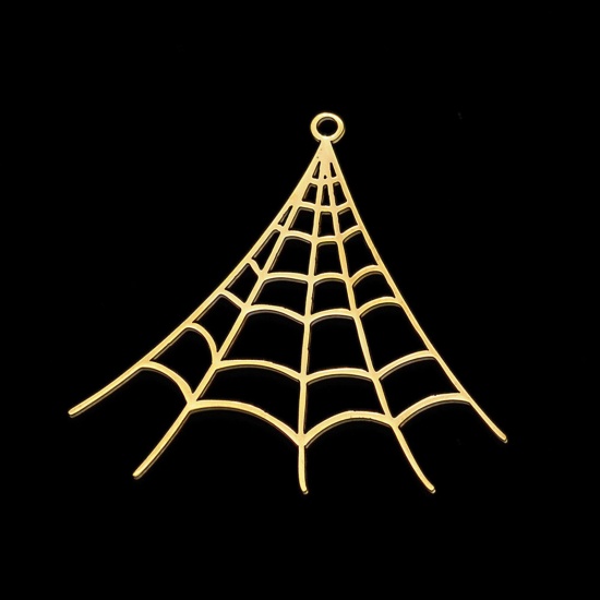 Immagine di Stainless Steel Pendants Gold Plated Halloween Cobweb Hollow 36mm x 33mm, 5 PCs